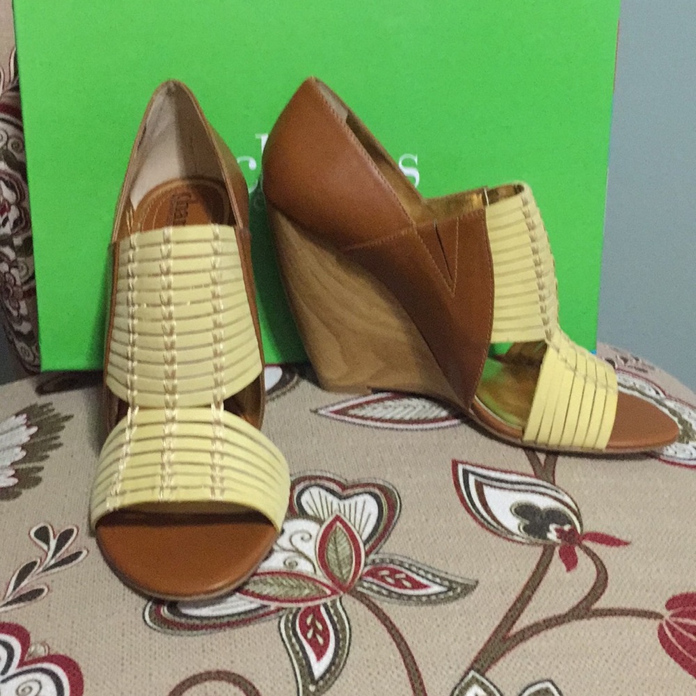 New in Box Tan/Yellow Wedge Heels